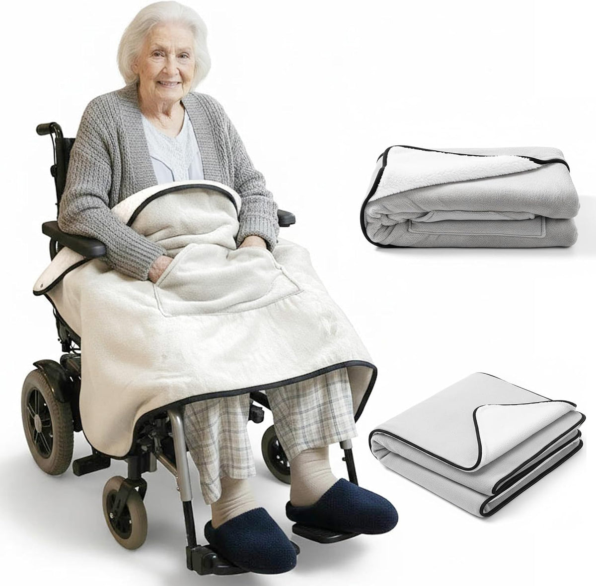 Wheelchair Lap Blanket for Seniors, 43" * 28" Soft Sherpa Lined Knee & Lap Cover, Warm Lightweight Throw with Snap Buttons, Cozy Comfort for Elderly & Caregivers, Wine Red