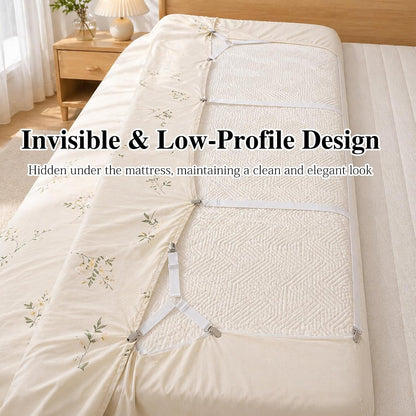 8-Pack White Bed Sheet Straps with Metal Clips, Adjustable Elastic Fitted Sheet Holders for Corners – Wrinkle-Free Bedding