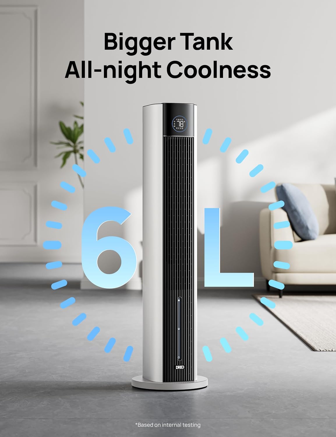 DREO Tower Fan for Bedroom, 43" Cooling Fans That Blow Cold Air 2025 Upgraded, Evaporative Air Cooler, Quiet 85° Oscillating Floor Fan, Easy Cleaning, APP Control, 4 Modes & 4 Speeds, Ink Black