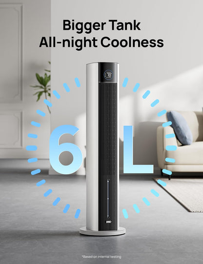 DREO Tower Fan for Bedroom, 43" Cooling Fans That Blow Cold Air 2025 Upgraded, Evaporative Air Cooler, Quiet 85° Oscillating Floor Fan, Easy Cleaning, APP Control, 4 Modes & 4 Speeds, Ink Black