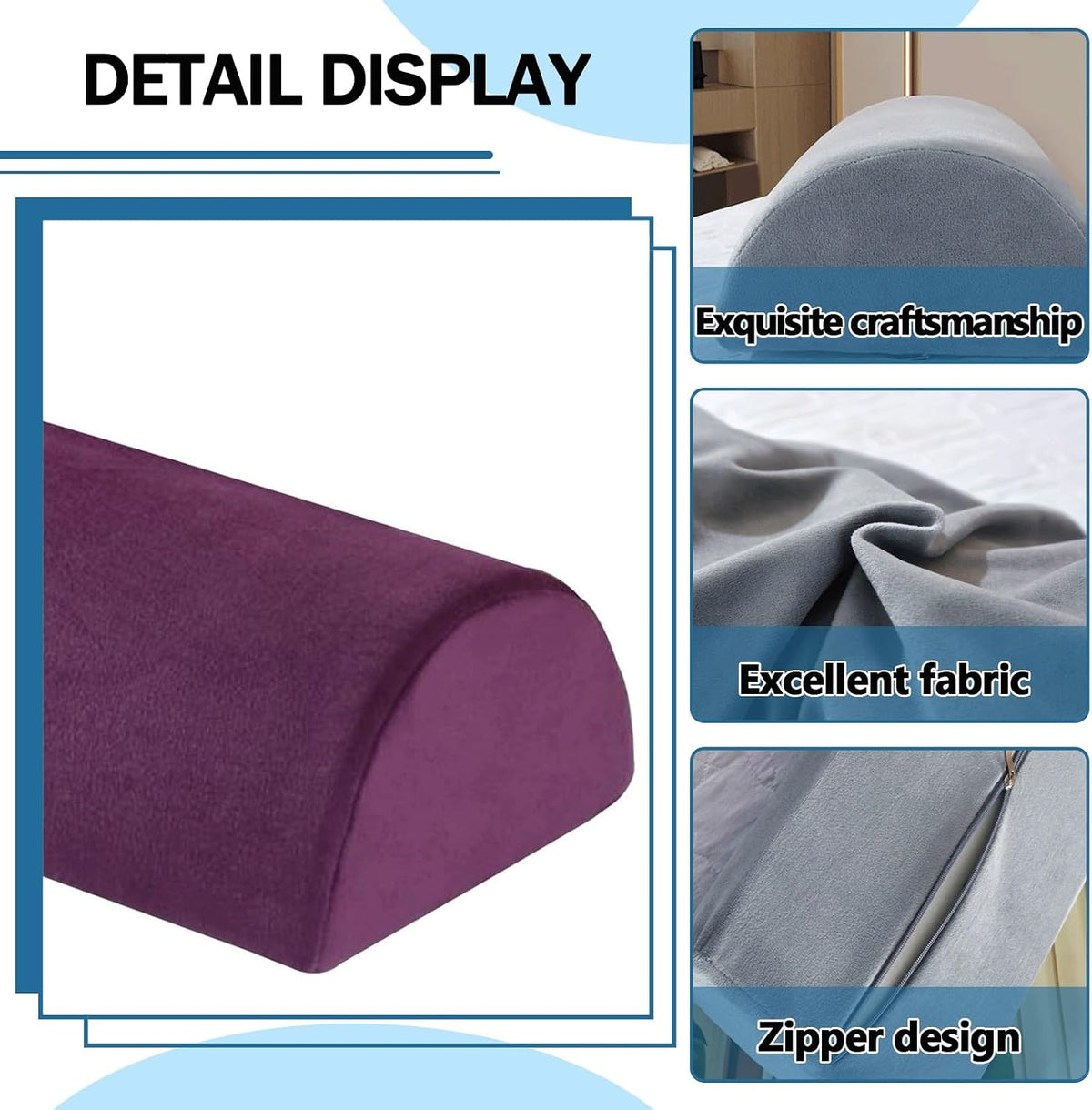 Half Moon Bolster Pillow for Legs, Knees, Lower Back and Head, Lumbar Support Pillow for Bed, Sleeping | Semi Roll for Ankle and Foot Comfort - Machine Washable Cover(@10,42x18x10cm/16.5x7x4in)