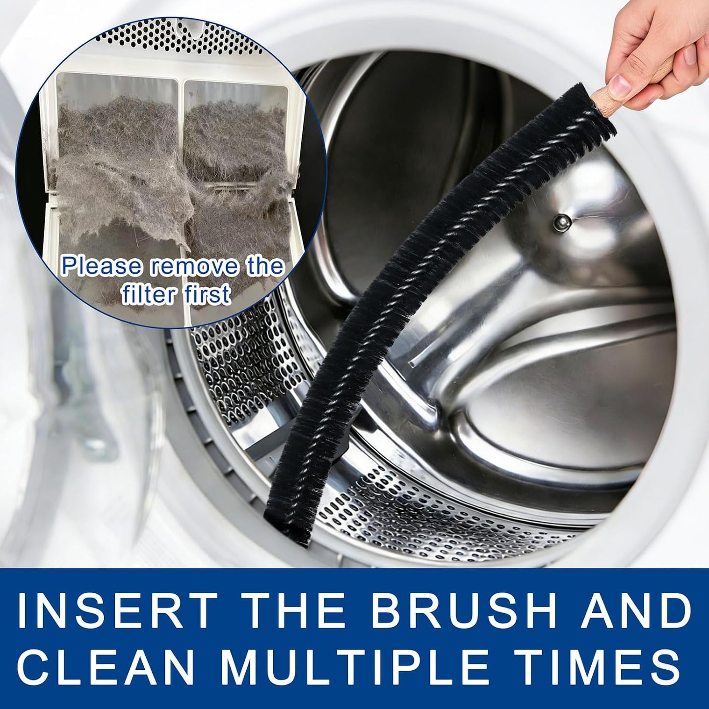 Dryer Vent Cleaner Kit - Dryer Lint Brush and Flexible Vacuum Hose Dryer Lint Vac Attachment with Universal Connector, Dryer Cleaning Tools, Suitable for Most Vacuum Cleaners