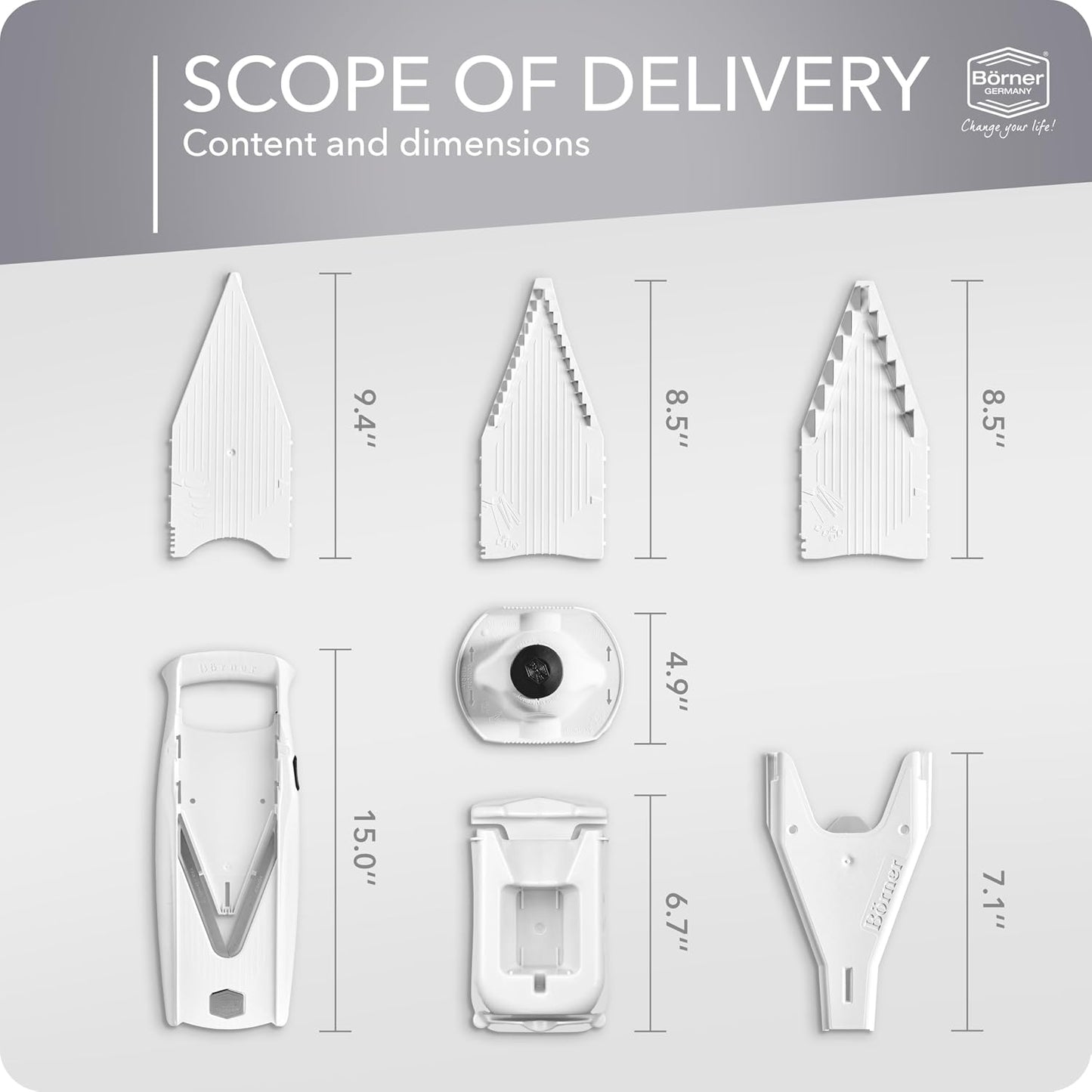 Mandoline Food Slicer Börner V5 (Profi Set) by Reston Lloyd • V-Slicer with 4 Inserts, Docking Station & Food Holder • Made in Germany • Fruit & Vegetable Chopper • Multiple Settings • Color: Lime