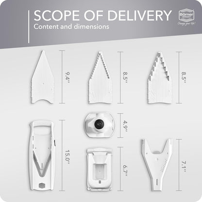 Mandoline Food Slicer Börner V5 (Profi Set) by Reston Lloyd • V-Slicer with 4 Inserts, Docking Station & Food Holder • Made in Germany • Fruit & Vegetable Chopper • Multiple Settings • Color: Lime