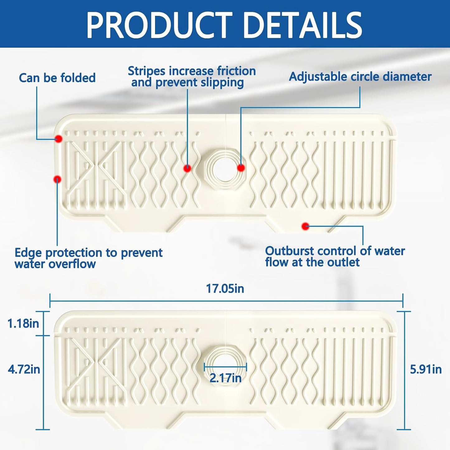 Kitchen Sink Splash Guard Gen2-30" x 6'' Silicone Sink Mat Splash Guard fit for Countertop, Bathroom,Farmhouse,RV by EBIGIC (Grey)