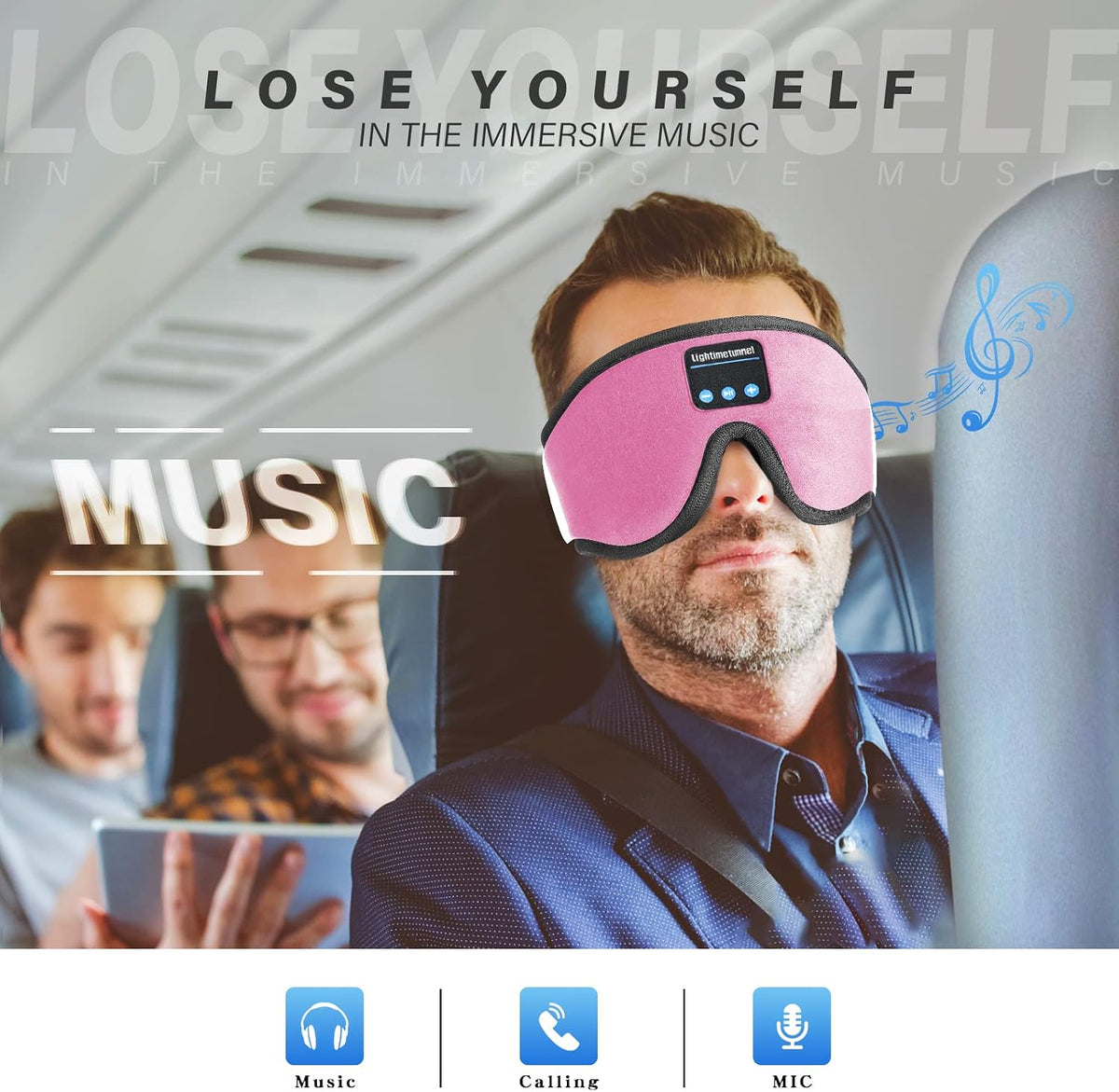 Sleep Headphones, Bluetooth 5.0 Wireless 3D Eye Mask, Lightimetunnel Washable Sleeping Headphones for Side Sleepers With Adjustable Ultra Thin Stereo Speakers Microphone Hands Free for Insomnia Travel