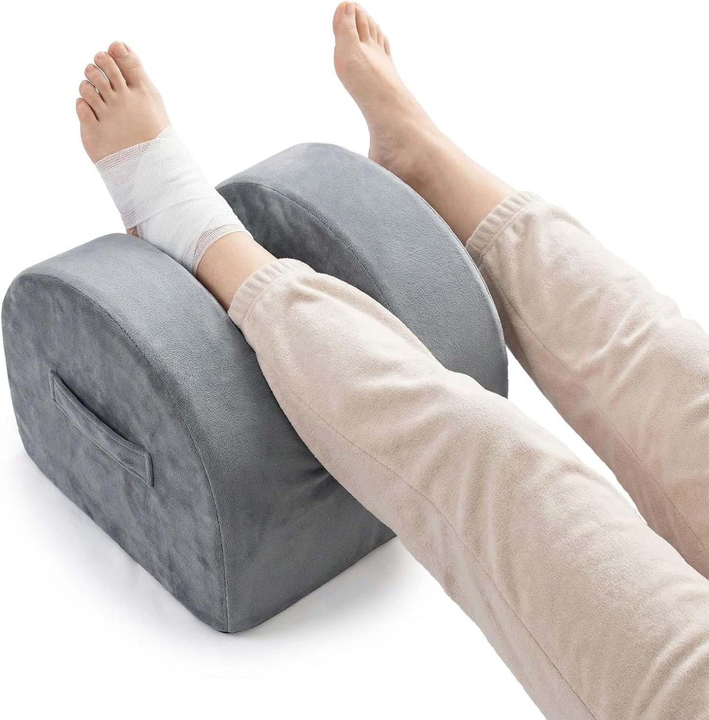Leg Elevation Pillow for Knee Replacement Surgery Recovery with Handle | Firm Support Foam, Portable Wedge, Removable Cover, Lightweight, Anti-Slip, Breathable, Machine Washable Cover