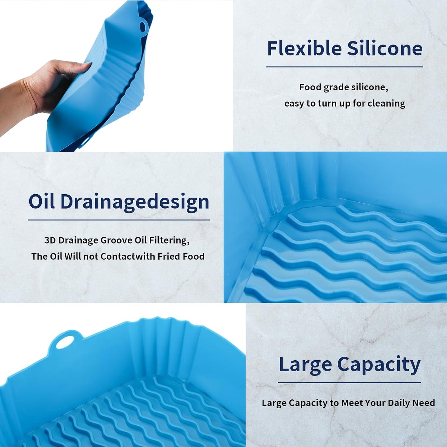 Boribim 2 PCS Square Silicone Air Fryer Liners - 8 Inch Reusable Air Fryer Pot - Air Fryer Accessories - Air Fryer Inserts for 4 to 7 QT Oven Microwave Accessories (Red + Blue)