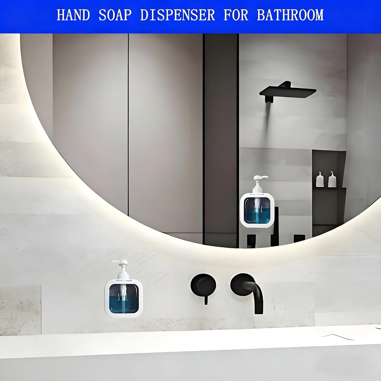 Hand Soap Dispenser Bathroom, Shower Soap Dispenser Wall Mounted, Dish Dispenser for Kitchen, Shampoo and Conditioner Dispenser with Pump and Labels (Black)