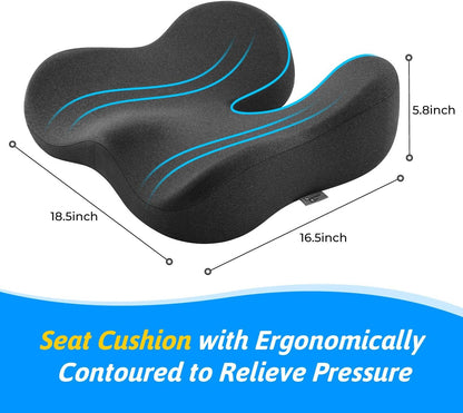 Dreamer Car Seat Cushion for Tailbone & Sciatica Pain Relief | Certified & Ergonomist-Designed,Tapered Front Edge Reduces Thigh Pressure,Wide Memory Foam for Office Chair, Car, Wheelchair