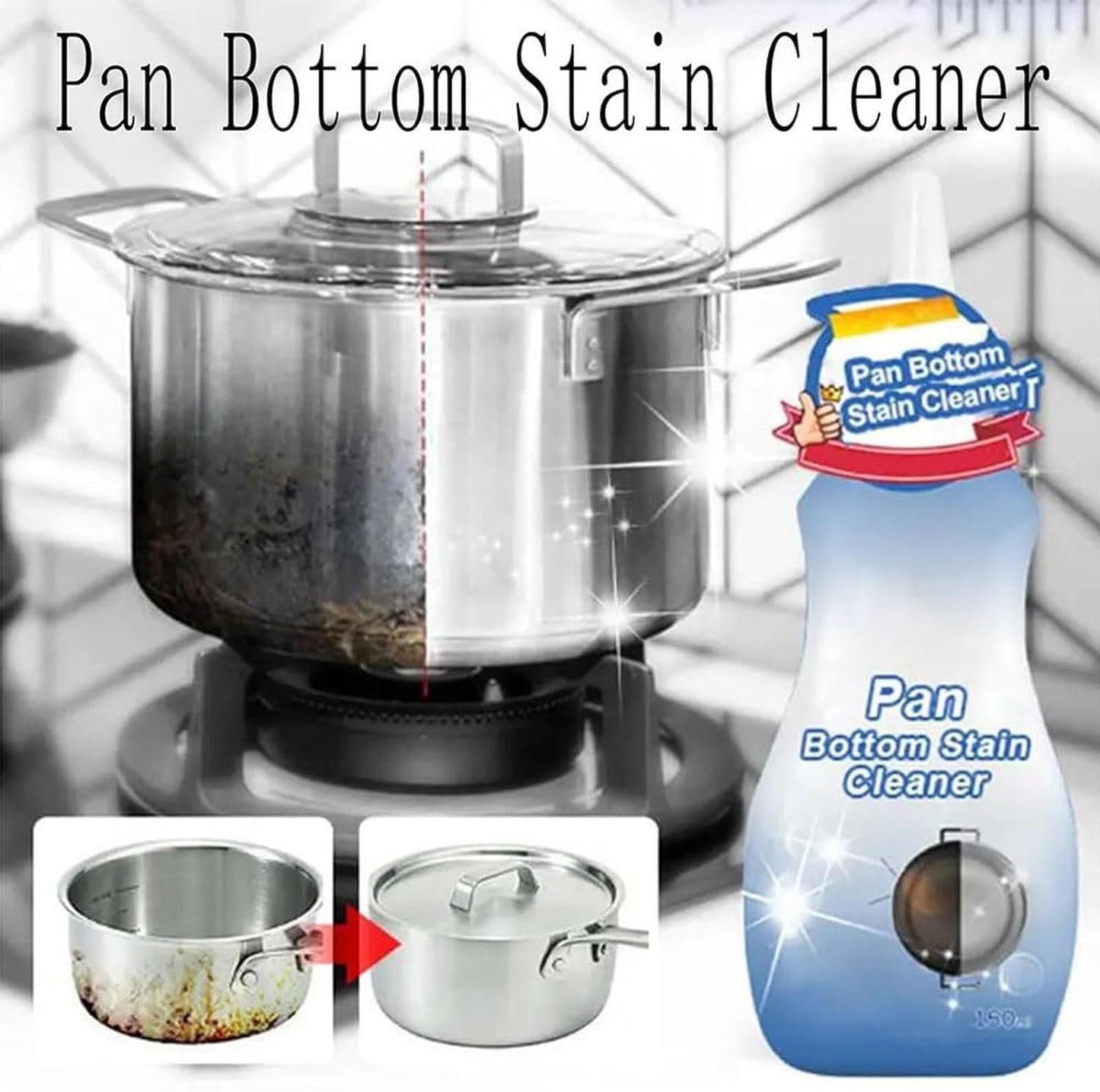 2PCS Pan Bottom Stain Cleaner, Gel Cleaner for Cookware Bottom, Kitchen Cleaner Spray Easy Off, Pot Cleaner For Bottom Of Pans, Foaming Heavy Oil Stain Cleaner, 150ml