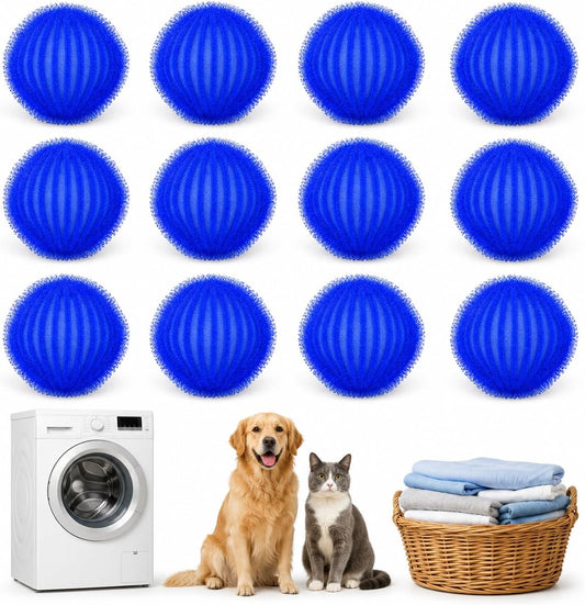 12 Pack Pet Hair Remover for Laundry, Reusable Hair Catcher Balls | Washing Machine Fur Catcher Pet Dog Cat Catcher Lint Remover Fuzz Pickup for Clothes, Towels & Blankets