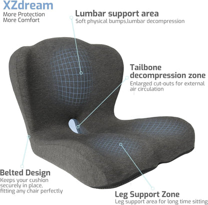 Memory Foam Seat Cushion,Office Chair Cushion with Lumbar Support for Back Pressure Relief, Car Seat Cushion with Adjustable Strap,Sciatica Pad Cushions for Car,Truck, Desk,Gaming Chair