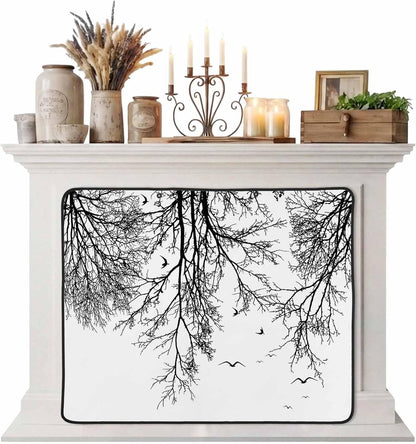 Magnetic Fireplace Cover Tree Branches Bird Fireplace Screen Decorative Brown Black Twigs Deadwood Insulation Fireplace Blocker Save Energy Fireplace Draft Stopper Covers for Living Room 45x34 Inch