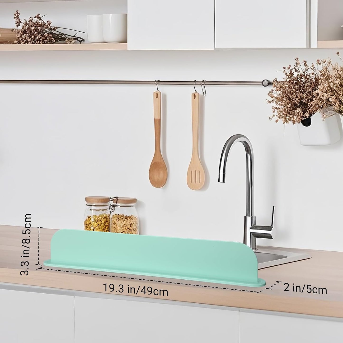 19.3 inch Silicone Sink Splash Guard, Splash Guard for Kitchen Sink Area, Backsplash Protector for Kitchen Countertop & Bathroom Bathtub with Non-Slip Strong Suction, White