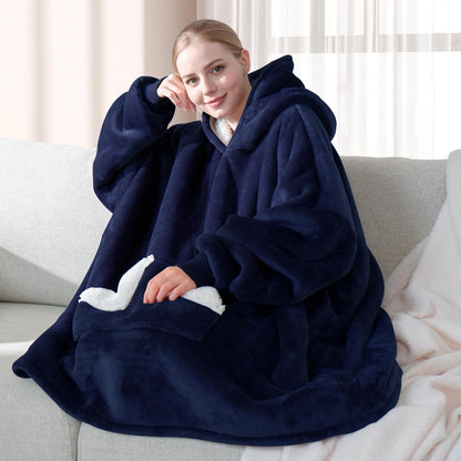 Wearable Blanket Hoodie, Oversized Sherpa Fleece Sweatshirt Blanket with Giant Hood Pocket and Sleeves for Adult, Warm & Cozy Grey Blanket Gifts for Women