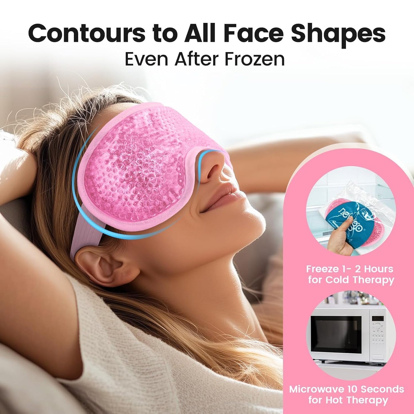 NEWGO Cooling Gel Cold Eye Mask for Puffy Eyes, Reusable Ice Pack with Soft Plush Backing for Dark Circles, Migraine, Stress Relief - Pink