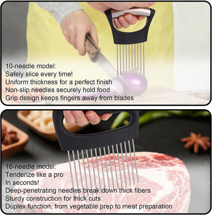 2pcs Onion Holder for Slicing, Extra-Large Onion Slicer Tool Kit with 16 Long Needles & 10 Long Needles Vegetable Chopper Cutter Kitchen Appliance Gadget Utensils for Tomatoes Potatoes Meat Tenderizer