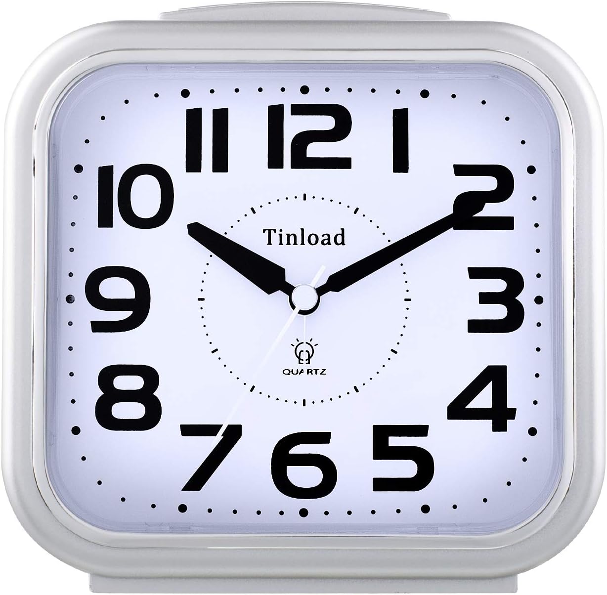 Tinload 5.5" Large Analog Alarm Clock Silent Non Ticking, Gentle Wake, Beep Sounds, Increasing Volume, Battery Operated Snooze and Manual Light, Easy Set, Black (Best for Elder)
