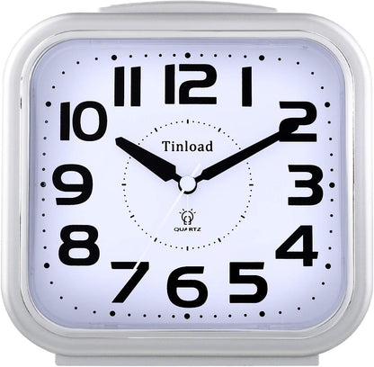 Tinload 5.5" Large Analog Alarm Clock Silent Non Ticking, Gentle Wake, Beep Sounds, Increasing Volume, Battery Operated Snooze and Manual Light, Easy Set, Black (Best for Elder)