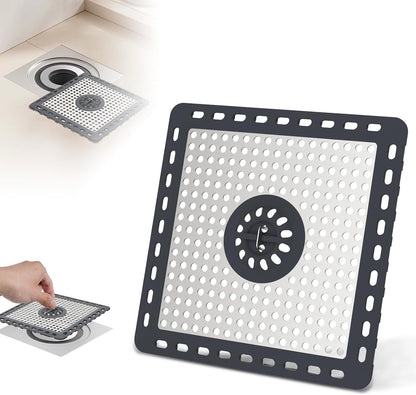 Hibbent Upgraded Shower Drain Hair Catcher for Bathroom Floor 4" Drain, Anti-Clogging Shower Drain Cover, Stainless Steel & Silicone Drain Strainer with Handle, Shower Drain Protector, Grey