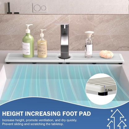 Faucet Mat for Kitchen Sink with Raised Feet, Stone Sink Mat Quick Dry around Faucet, Water Absorbent Stone Tray, Sink Splash Guard & Protectors, Stone Drying Mat for kitchen Counter