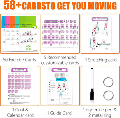Bodyweight Workout Cards for Women & Men-50 Bodyweight Workout Cards，Includes 2 Rings& Dry-Erase for Easy Organization-Home, Gym or Studio (Bodyweight)