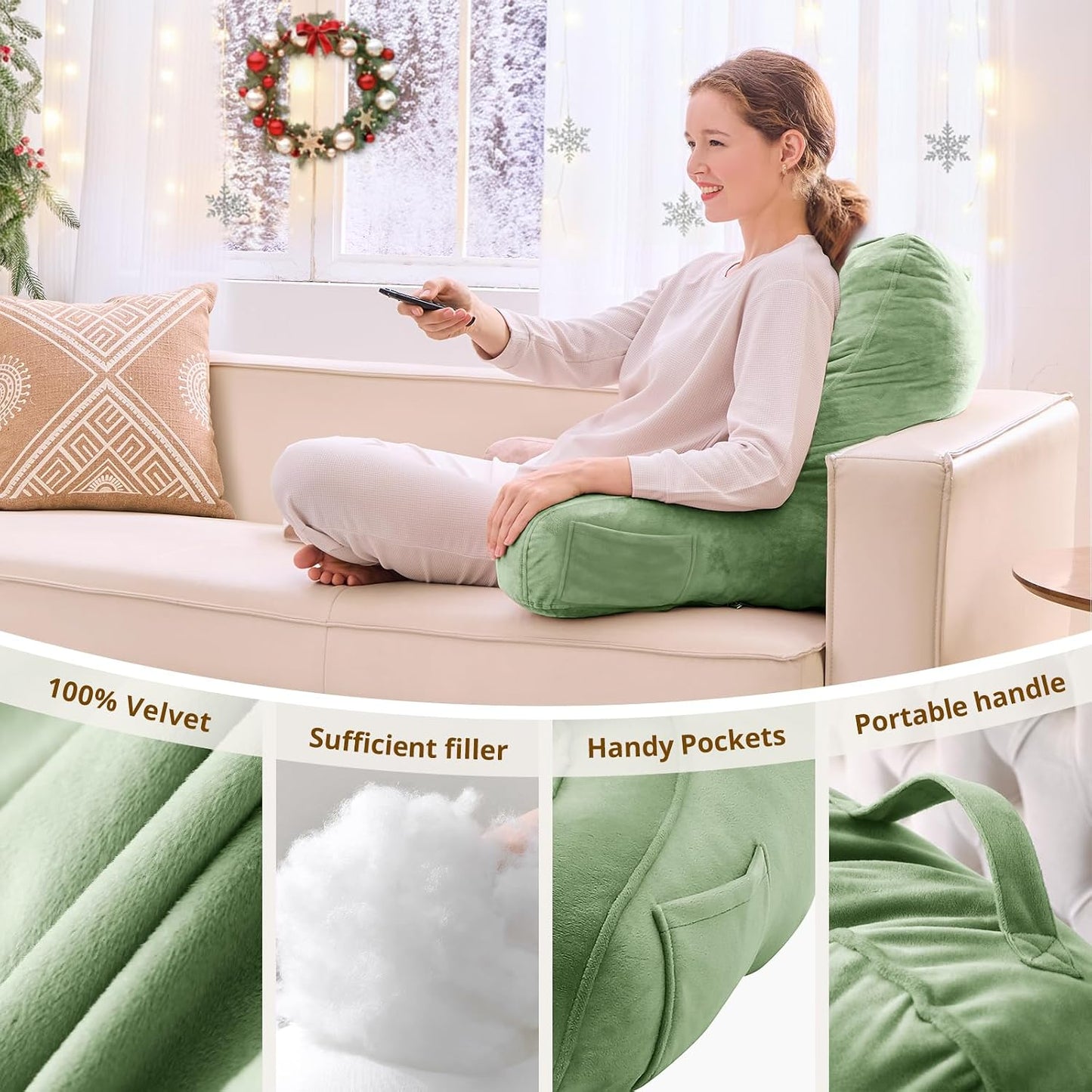Sasttie Reading Pillows for Sitting in Bed Adult, Back Pillow Bed Sitting Up, Back-Rest Support Cushion for Sit Up on Couch, Sofa, and Floor, Dorm Essentials, Oeko-Tex Certified, Dark Grey
