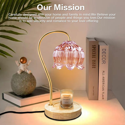 SupBri Candle Warmer Lamp with Timer & 4Bulbs, Pink Flower Glass Shdae