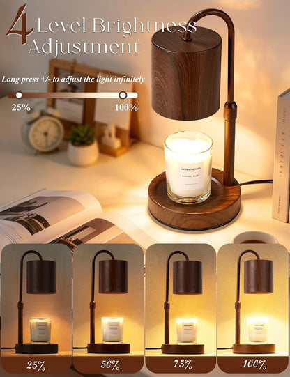 Briever Dimmable Candle Warmer Lamp with Timer, Height Adjustable Electric Candle Wax Warmer, Christmas Birthday Gifts for Women Mom, House Warming Gifts New Home Room Decor, Black Solid Wood Base