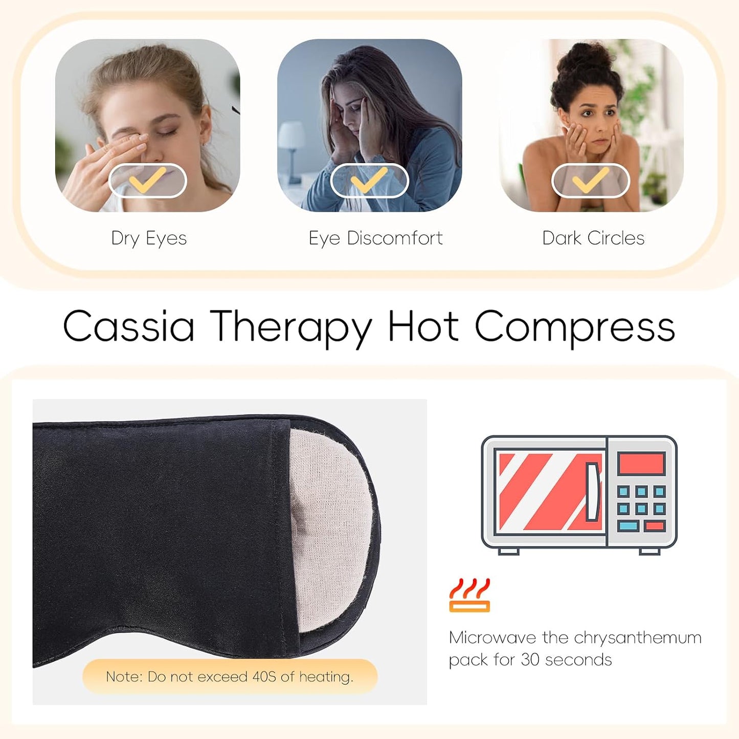 Heated Eye Mask (2-Packs), Moist Warm Compress Microwave with Flaxseed Cassia Seed, Weighted Eye Mask for Sleeping, Dry Eyes, Stye Eye Treatment, Relief Eye Fatigue (Black&Grey)