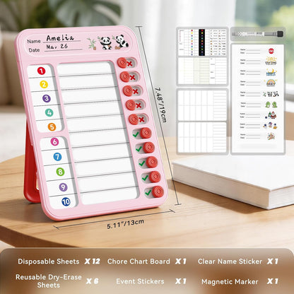 Chore Chart for Kids ADHD Tools to Do List Checklist Magnetic Planning Board with Sliders, Visual Schedule Board with Dry Erase Sheets, Sticker, Marker, Routine Chart for Kids - Pink