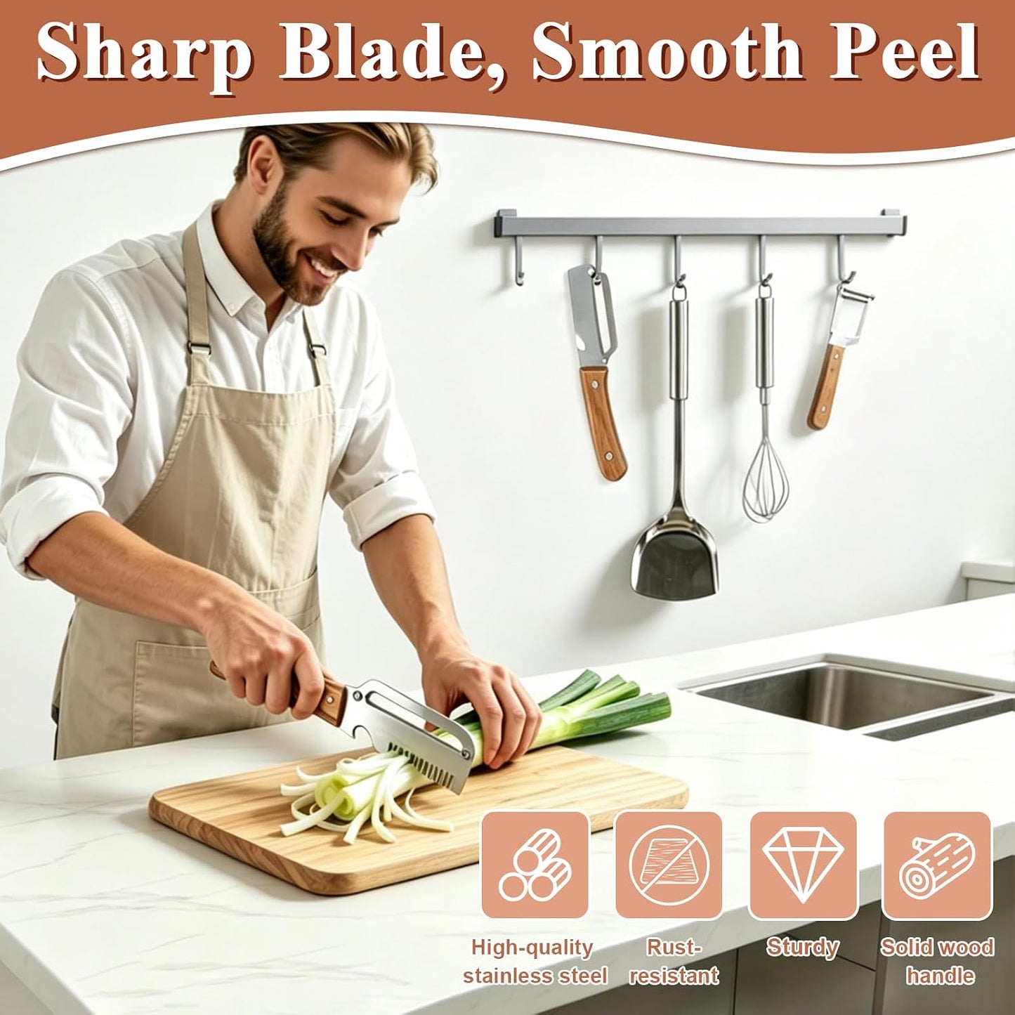 2 Pcs Multi-Functional Vegetable Peeler, Stainless Steel Blade with Wooden Handle, 3-in-1 Fruit Peeler with Bottle Opener and Grater, Kitchen Tool for Apple Potato Pumpkin Fruit Veggie