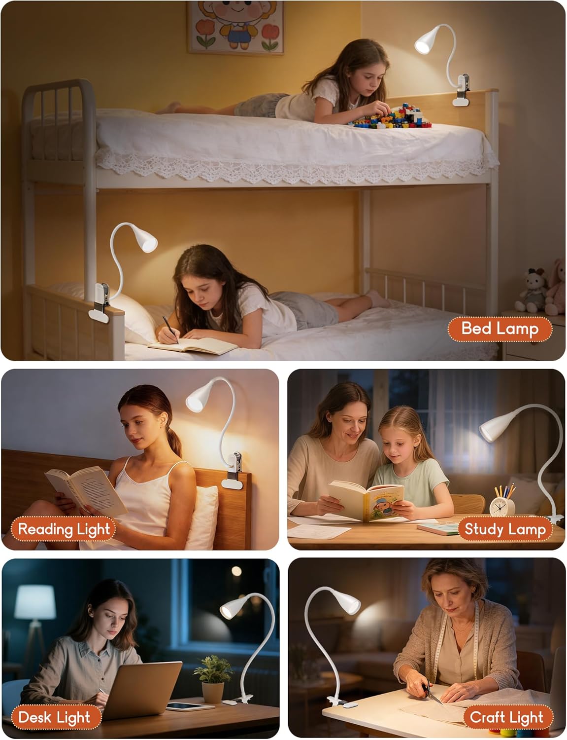 Reading Light for Book in Bed,Clip on Light Reading Lamp with Adapter Black