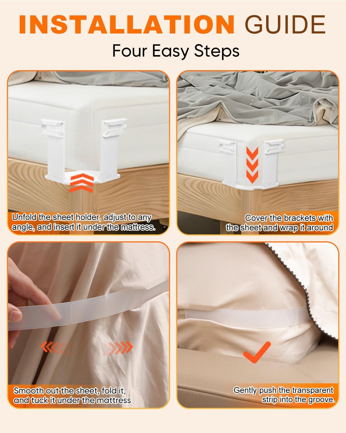eZAKKA 8PCS Adjustable Replacement Strips for Bed Sheet Holder | Bed Sheet Straps Compatible with Most Bed Lock Sheet Holders，Cuttable sheet locks for fitted sheets