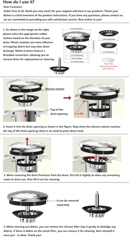 XAJOON Bathtub Drain Hair Catcher，Bathtub Protector Suitable for Bathroom Bathtub, Pop-Up Drains. (Patented Product)