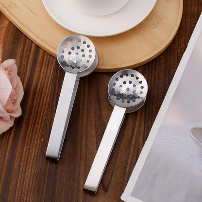 2pcs Stainless Steel Tea Bag Squeezer Tongs, Premium Metal Teabag Strainers Multi-Use Practical Spoon Clip Filters Accessories Supplies for Drinkers Lovers Gifts (Silver)