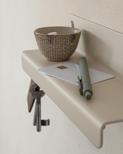 Kazai. Key Holder for Wall 'Holmsen' | Minimalist Key Hooks Design from Berlin | Modern Key Hanger with Metal Shelf | Key Hook Wall Mounted as Hallway Furniture | Sand Taupe
