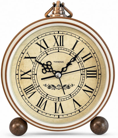 TIMESS 4.3-Inch Vintage Analog Alarm Clock, Silent Non-Ticking, Brown