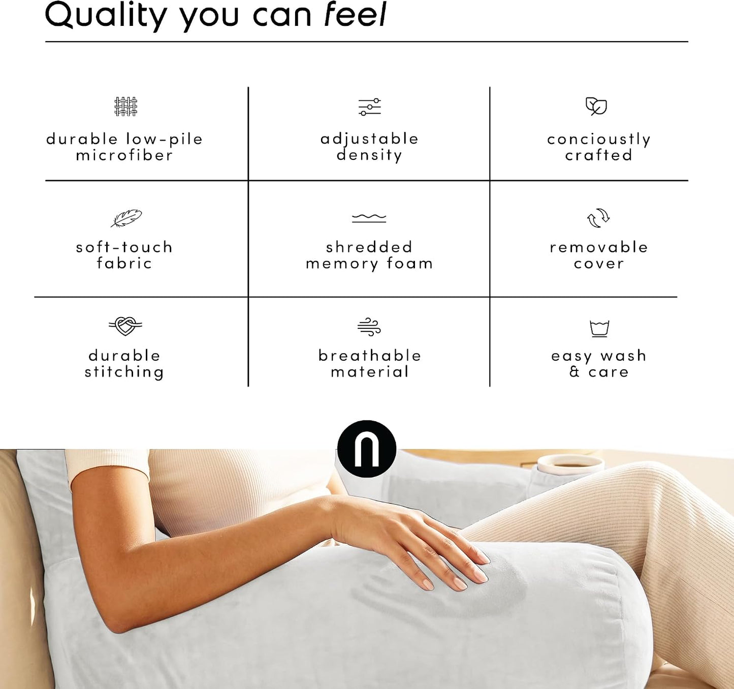 Nestl Reading Pillow with Shredded Memory Foam, Designed for Sitting Up in Bed and Couch, Back and Arms Adjustable Support for Adult & Teens Backrest Pillows for Reading, with Washable Cover Dark Grey
