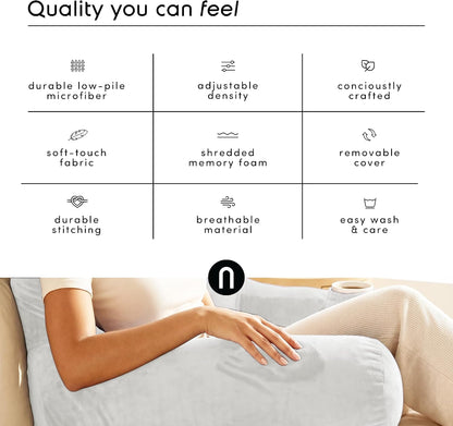 Nestl Reading Pillow with Shredded Memory Foam, Designed for Sitting Up in Bed and Couch, Back and Arms Adjustable Support for Adult & Teens Backrest Pillows for Reading, with Washable Cover Dark Grey