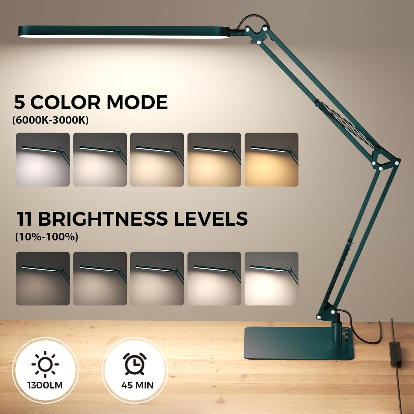 SKYLEO Desk Lamp for Home Office, Eye Comfortable LED Desk Light for Long Hours, Adjustable Swing Arm with Memory Function, Black
