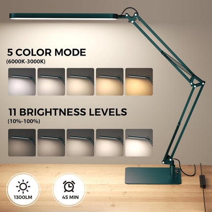 SKYLEO Desk Lamp for Home Office, Eye Comfortable LED Desk Light for Long Hours, Adjustable Swing Arm with Memory Function, Black