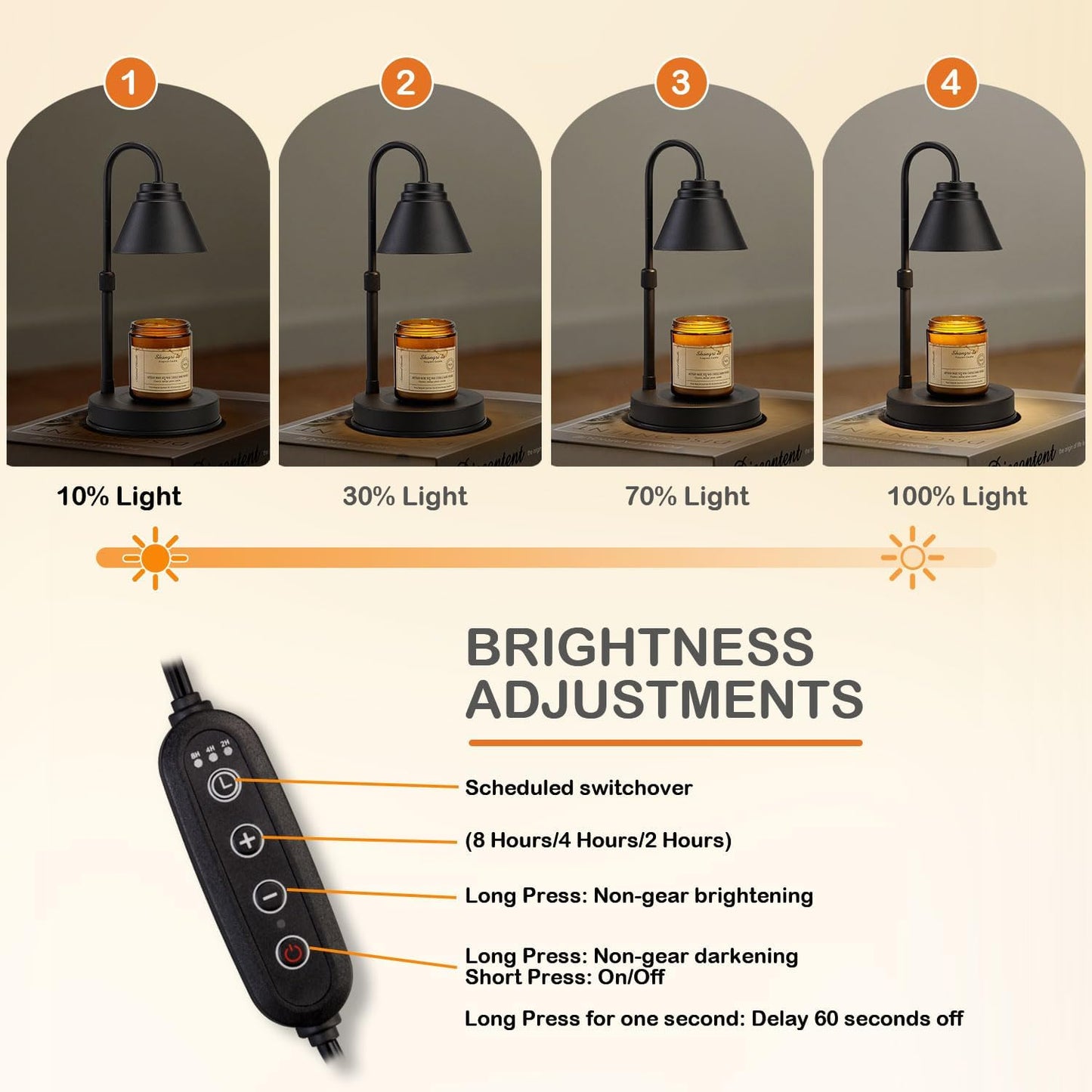 Candle Warmer Lamp - Timer & Dimmer w/ 2 Bulbs, Height Adjustable Candle Warmer for Bedroom, Home Decor, Black