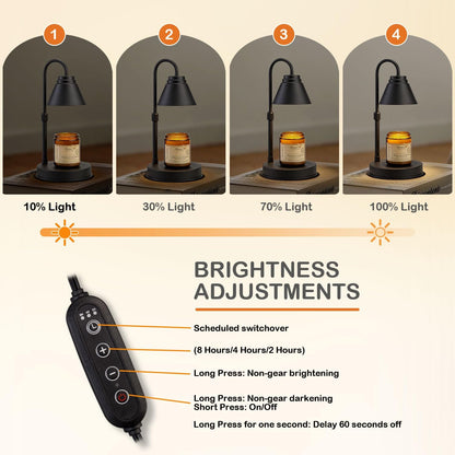 Candle Warmer Lamp - Timer & Dimmer w/ 2 Bulbs, Height Adjustable Candle Warmer for Bedroom, Home Decor, Black