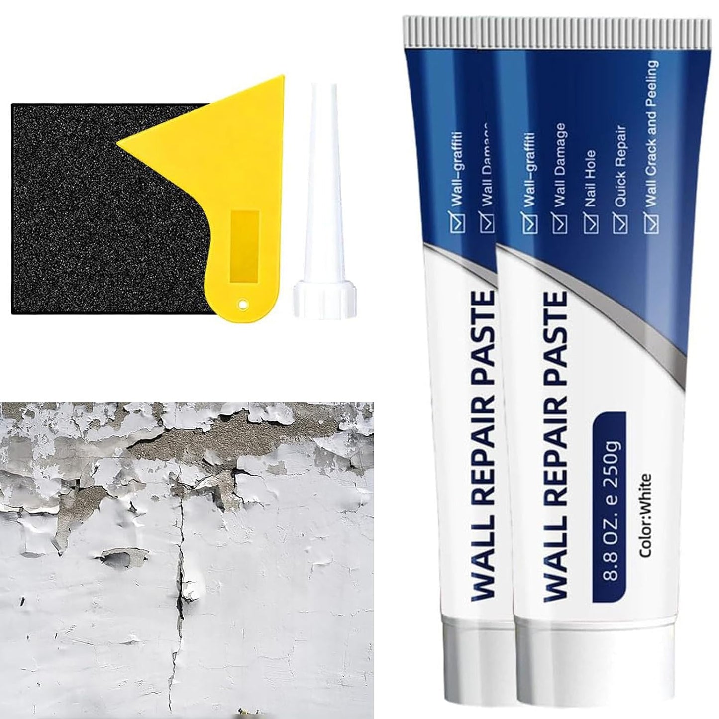 2026 New Wall Mending Agent,Drywall Patch Repair Kit with Scraper,White Spackle Wall Repair Paste Wall Repair Agent Tile Gap Filler for Holes & Cracks Nail Holes, Dents & Small Damage. (1 Pcs)