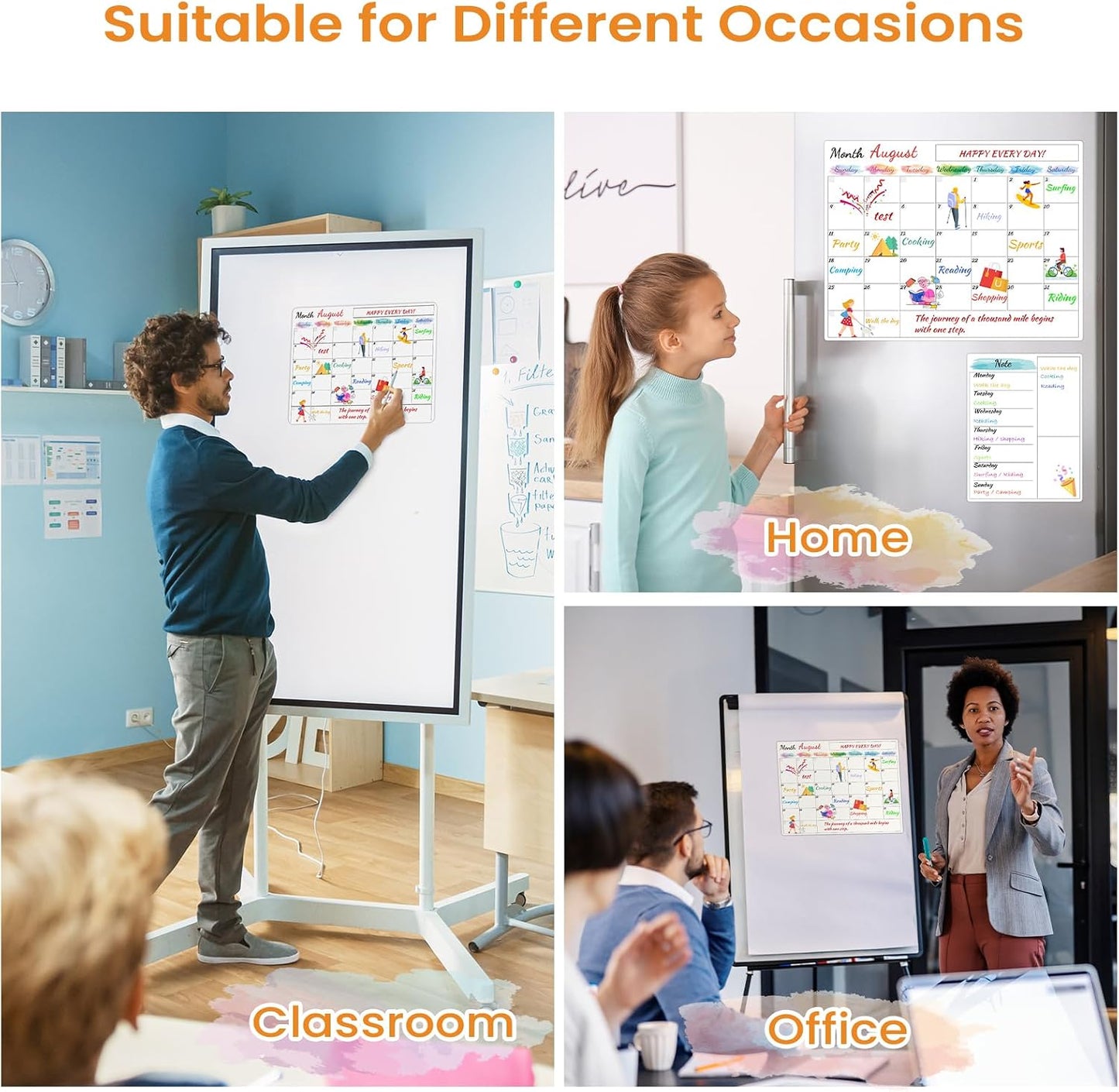 Dry Erase Magnetic Calendar for Refrigerator - 15"x 11.5" Monthly Calendar Whiteboard + 9" x 7" Weekly Planning Board, Fridge Calendar Magnet