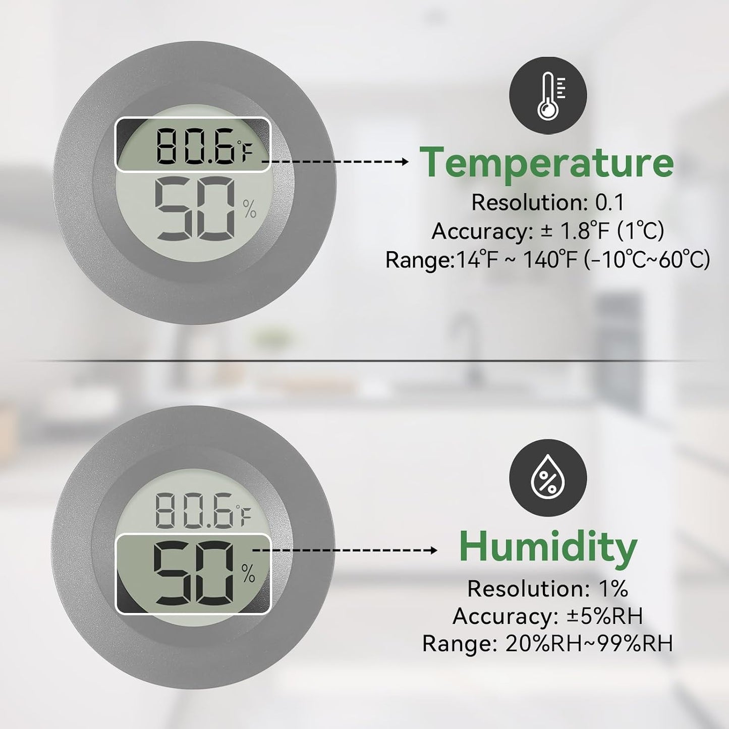 Atogou 3-Pack Mini Hygrometer & Thermometer, Indoor Digital Humidity Meter | ℉/℃, Outdoor Gauge Temperature for Home, Office, Reptile, Car, Greenhouse, Lab, Terrarium, Cellar.. A01 White