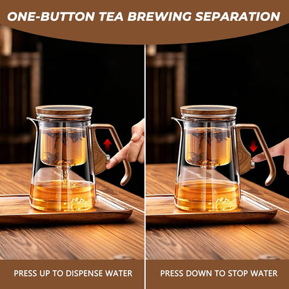 Magnetic Tea Pot with Infuser, Magic Loose Leaf Enchantipot, Borosilicate Glass Tea Maker with Strainer, One-Touch Tea Separation, Heat Resistant Tea Pot for Home & Office - 25.4oz (750ml)