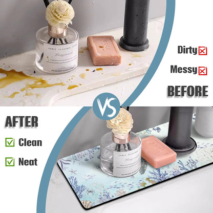 Sink Faucet Absorbing Mat, 2 Pack Drying Mat Around Faucet Sink Splash Guard Behind Faucet Sinkmat For Kitchen Bathroom Island Rv 24 * 5.5 Inch (60 * 14 cm)